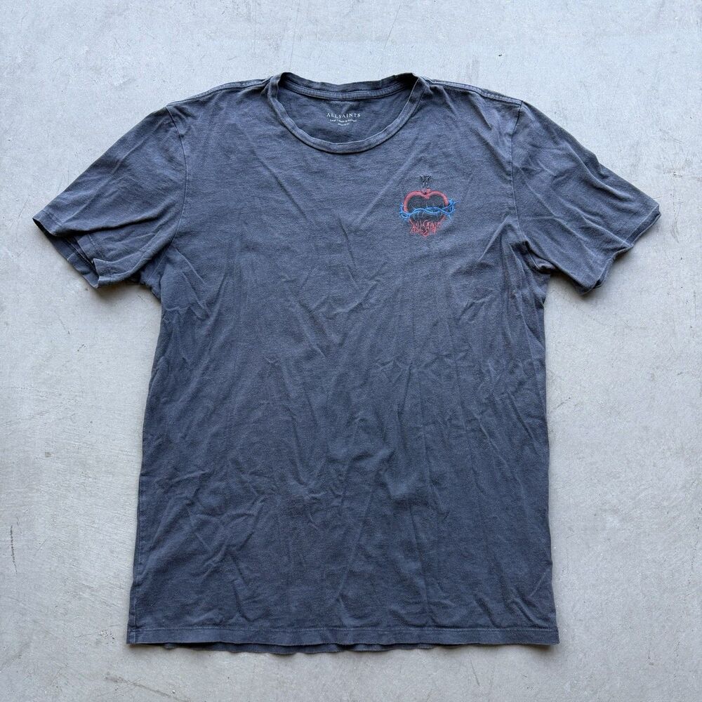 AllSaints Mens Size L T-Shirt Spiked Brace SS Crew Logo Regular Fit Designer